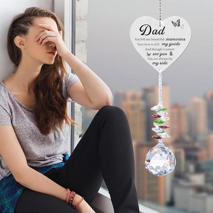 Memorial Suncatcher Gifts for Loss of Dad, Sympathy Gifts for Loss of Dad, Dad in Heaven Memorial Crystal Suncatcher for Window Home Decor (Dad)