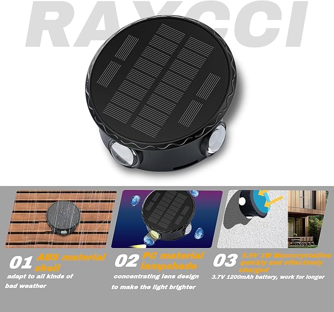 Outdoor Wall Lights - 4 LED Solar Lights for Outside - IP65 Waterproof-RGB Multicolor - Auto On/Off - 1200mAh Battery, Use on The Fence, Patio, Yard, Garden, Porch&More 2 Pack (White Color)