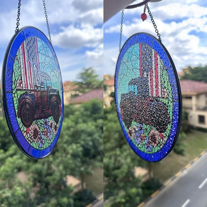Patriotic Sun Catchers Us Flag - Originally Designed 4th of July Decorations Gifts for Veteran Stained Glass Window Hanging | Patriotic Suncatcher for Men