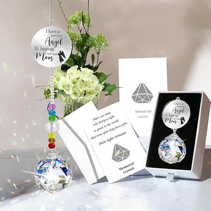Memorial Gifts Crystal Suncatcher,Unique Sympathy Gifts for Loss of Loved One,Rainbow Maker Bereavement Gifts Box for Loss of Father Mom Dad Son Daughter Husband Brother Grandmother (Angel)