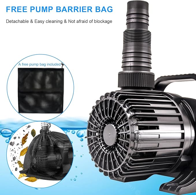 Outdoor Large 5600gph-305W 32.8FT Pond Water-fall & Kio Fish Fountain-s &Garden Pump Submersible IPX8: Long 32.8FT Cord Smart-er & Quieter Duck & Yard &Patio Ponds Pumps, 1 Barrier Pump Bag