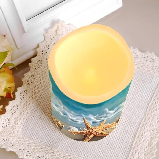 Ystardream Beach Starfish Flameless Candles with Remote Battery Operated Candles Realistic LED Candles with Remote and Timer Set of 4 for Valentines Home Wedding Birthday Decoration