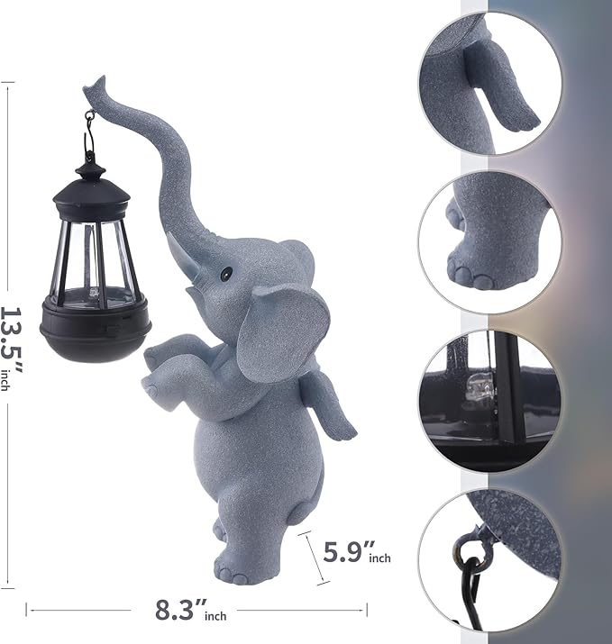 Solar Garden Statues Outdoor Decor,Angel Elephant Statue Outdoor Clearance,Resin Outdoor Statues Garden Decor for Outside Patio Woman Mom Gifts (Angel Elephant)