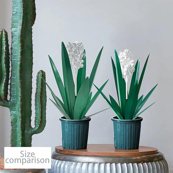 Metal Agave Plant Garden Art, 2 Pack Tequila Rustic Sculpture, Rustic Metal Agave Plants Garden Lawn Home Ornaments, for Yard Stakes, Garden Figurines, Outdoor Patio (2 PCS White Flowers)