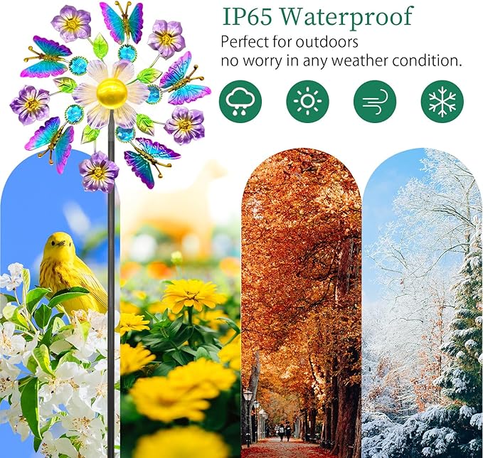 Solar Wind Spinners Outdoors for Yard and Garden - 40 Inch Metal Wind Sculpture, Outdoor Kinetic Windmill with Multi-Color Led Lights for Patio, Lawn & Garden Decoration (Butterfly)