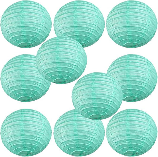 WYZworks Round Paper Lanterns 10 Pack (Aquamarie, 12") - Hanging Paper Lanterns Lamp for Wedding, Birthday, Party and Home Decorations with 8", 10", 12", 16" Option