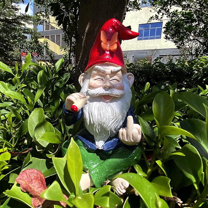 Garden Gnome Outdoor Funny Middle Finger Smoking Outdoor Statue Garden Gnomes for Garden, or Indoor, Outdoor Funny Gnomes Decoration