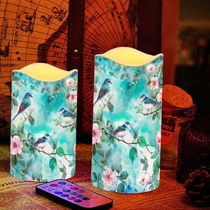 Ystardream Light Candles 4 Pack Battery Operated Color Changing Timer Remote Control Fake Pillar Tealights Beach Wedding Home Indoor Decor Modern Hummingbirds
