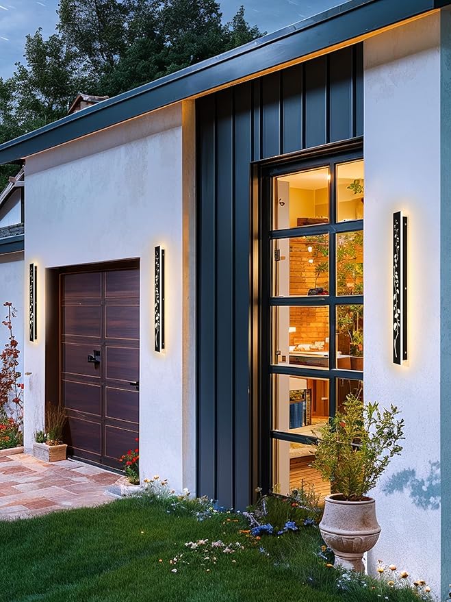 Modern Outdoor Wall Lights 31.5inch LED Long Wall Sconce 3000K Ginkgo Hollow Design Wall Mount Porch Lights 25W Exterior Lighting Fixtures for Patio Balcony Terrace Garden