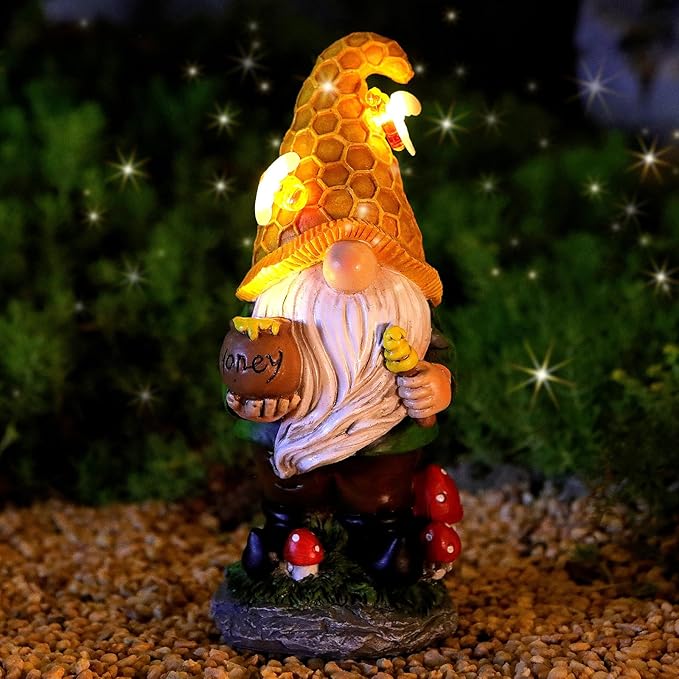 Solar Garden Gnomes Outdoor Statues-11.8‘’Outdoor Garden Decor-LED Outdoor Decor Light-Unique Housewarming Gifts Yard Art Sculptures for Patio Lawn Ornaments