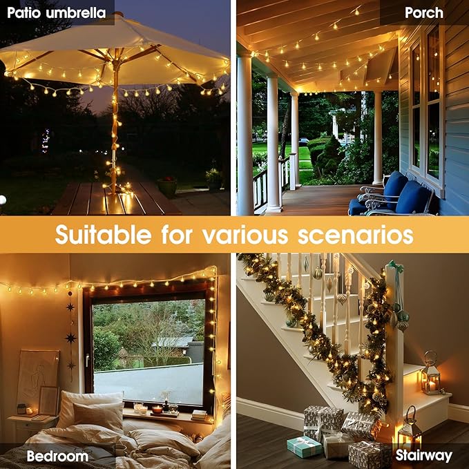 16.4ft 50LED Globe String Lights Indoor Bedroom Battery Operated, Crystal Fairy Lights IP44 Waterproof Outdoor Hanging Decorative Lights for Home Tent Patio Garden Party Wedding Decor