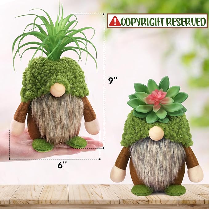 Upltowtme Succulent Gnomes Spring Green Plants Gnomes Swedish Plush Tiered Tray Decoration Tomte Doll Decor Cacti Nordic Dwarf Home Stuffed Gnomes Collection Garden Gift for Her Him Plant Lover