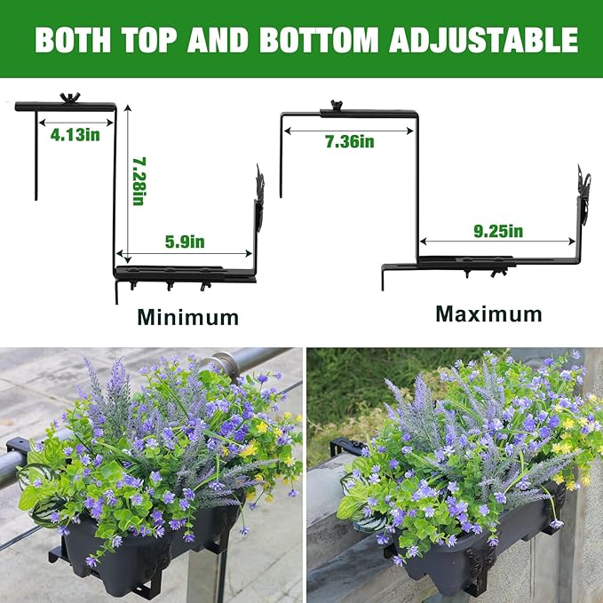 Planter Box Brackets, Adjustable Window Boxes Planters Brackets with Butterfly, Hanging Flower Box Stand Hooks for Deck Railing Pergola Balcony Garden - 4 Pack