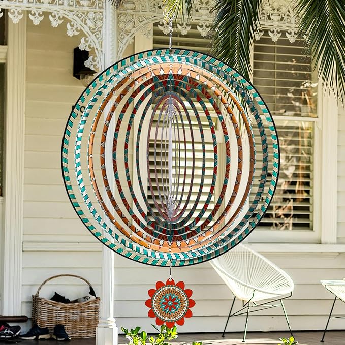 TUOKING Mandala Wind Spinners Outdoor Metal 3D Hanging Art Wind Spinner 12 Inch Stainless Steel for Yard and Garden Decoration Worth Gift for Women