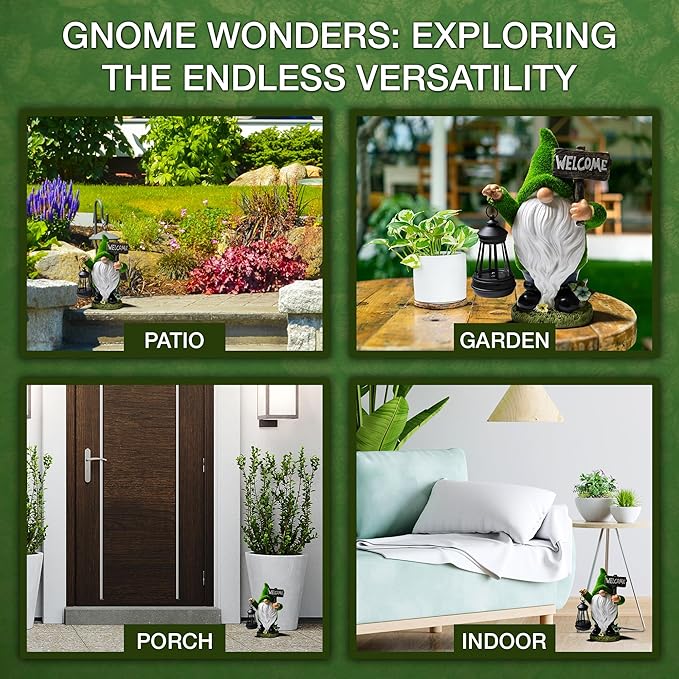 Garden Gnome Statue with Lantern - 11'' Spring Garden Gnomes Outdoor Christmas Decorations w/ Solar Light - Yard Gnomes Decorations - Vintage Solar Gnome, Housewarming Gifts for Women & Men