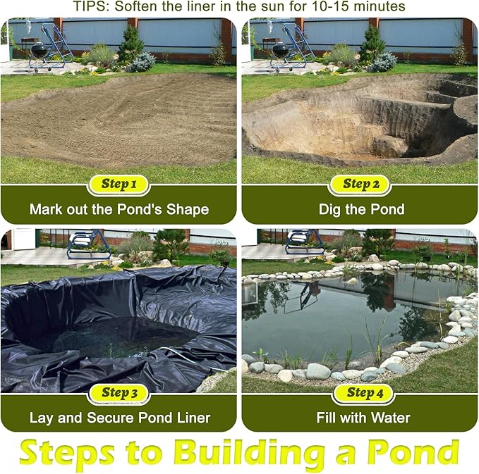 7 x 10 FT Pond Liner, 20 Mil Pond Liners for Outdoor Ponds, HDPE Pond Liner Easy Cutting Puncture Resistant, Pond Liners for Water Garden Fountain Waterfall, Koi Fish Aquaculture Pond