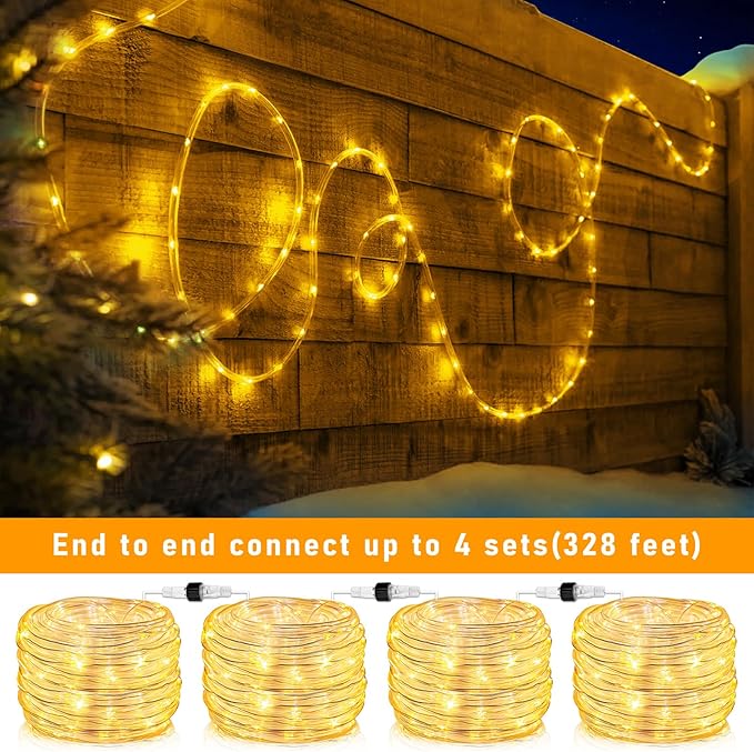 Rope Lights Outdoor, 100FT 300 LED Plug in Christmas Lights with Waterproof 8 Modes, Connectable String Twinkle Light for Indoor House Patio Garden Party Holiday Decorations, Warm White