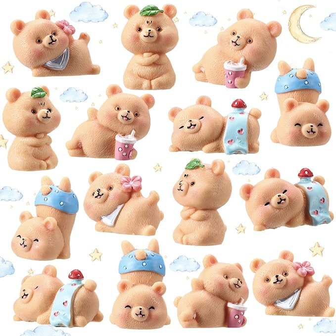 15 Pieces Cute Bear Miniature Figurines Bear Baby Shower Decoration Resin Cake Cupcake Toppers Garden Miniature Moss Landscape DIY Crafts for Home Party Garden Plant Pots Decor