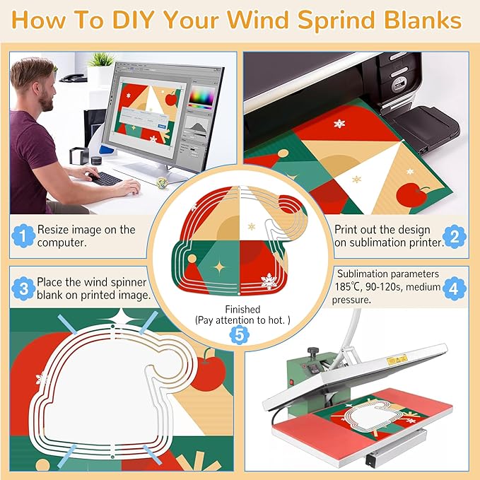 Sublimation Wind Spinner Blanks, 10 Inch 3D Aluminum Metal Hanging Wind Spinner Bulk for Garden Yard Outdoor, Window Porch Decoration for Heat Press Transfer DIY (23. Santa hat-6pcs)