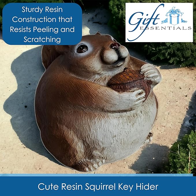 Stocky Squirrel Outdoor Hidden Key Hider and Decorative Patio, Lawn and Garden Statue