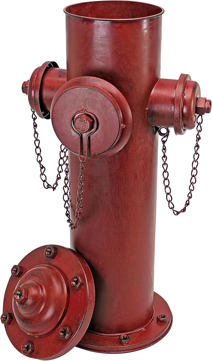 Design Toscano Fire Hydrant Statue Puppy Pee Post and Pet Storage Container, Large 23 Inch, Metal, Full Color