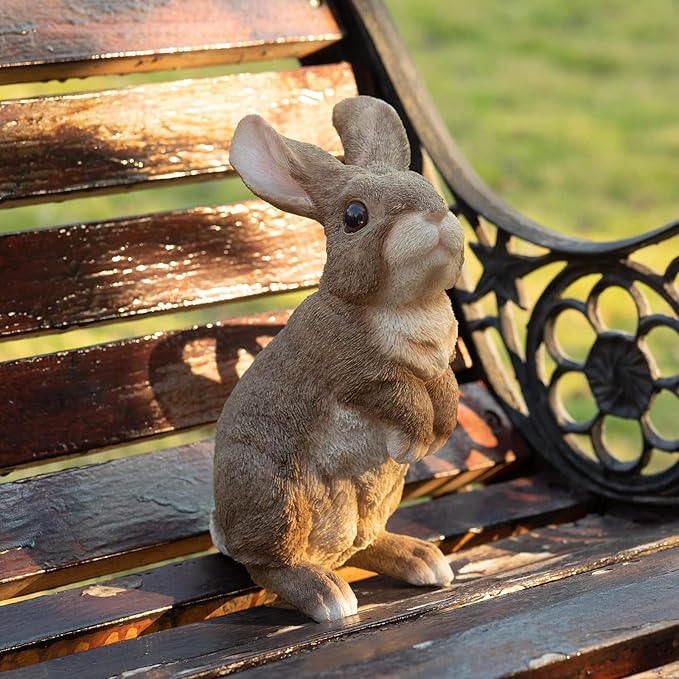 Bunny Statue Garden Statues Rabbit Figurines Decor Outdoor Polyresin Easter Decorations Bunnies Gifts Home House Kitchen Figurine Patio Lawn Yard Art Housewarming Funny Decoration 9.5inch