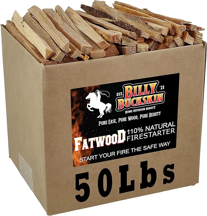 50lb Fatwood Fire Starter Sticks, Fire Starters for Fire Pit, Campfire, Wood Stoves, Fireplaces, Bonfires, Easy Start Fire with Just 2 Sticks in All Weather Conditions by Billy Buckskin (50 Pound Bag)