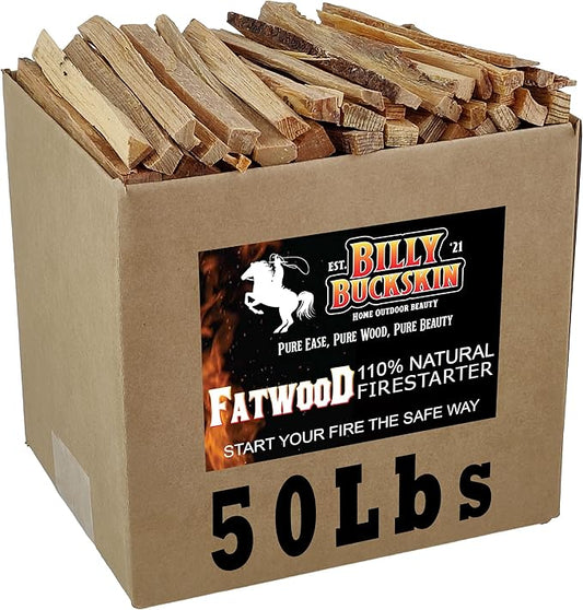 50lb Fatwood Fire Starter Sticks, Fire Starters for Fire Pit, Campfire, Wood Stoves, Fireplaces, Bonfires, Easy Start Fire with Just 2 Sticks in All Weather Conditions by Billy Buckskin (50 Pound Bag)