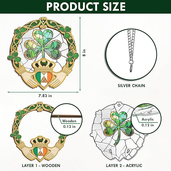 St Patricks Day Decorations - St Patricks Day Accessories, Shamrock Decorations, Irish Gifts for Women Men Friends Family, Shamrock Decorations - Double Layered Hanging Suncatcher 8 in