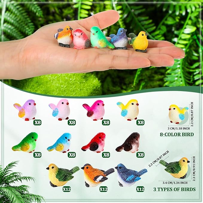 Wenqik 100 Pcs Mini Resin Bird Figurines Miniature Small Birds Figurines Realistic Animal for Fairy Terrarium Craft Garden Accessories Home Ornament Micro Landscape Birthday Cake Toppers Decor