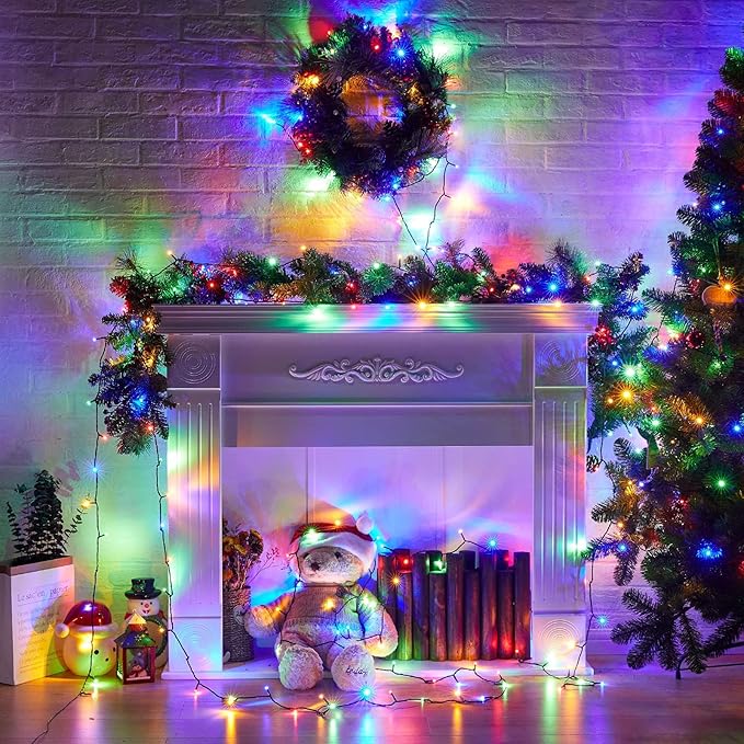 Minetom Christmas Lights, 66ft 200 LED Outdoor Christmas Tree Lights with Remote, 8 Modes Christmas String Lights Plug in Xmas Tree Lights with Timer for Outside Party Decor, Warm White & Multicolor
