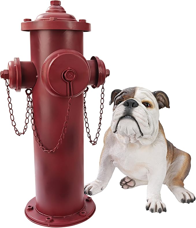 Design Toscano Fire Hydrant Statue Puppy Pee Post and Pet Storage Container, Large 23 Inch, Metal, Full Color