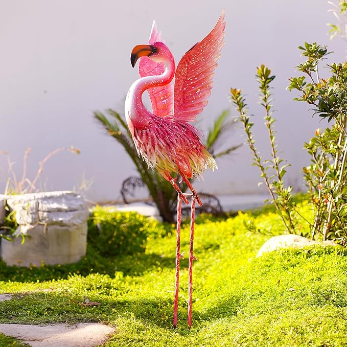 Nacome Flamingo Statues for Garden Yard Decor: Metal Pink Sculptures Clearance Lawn Ornaments Art for Patio Balcony Front - Unique Gifts for Grandma Mom