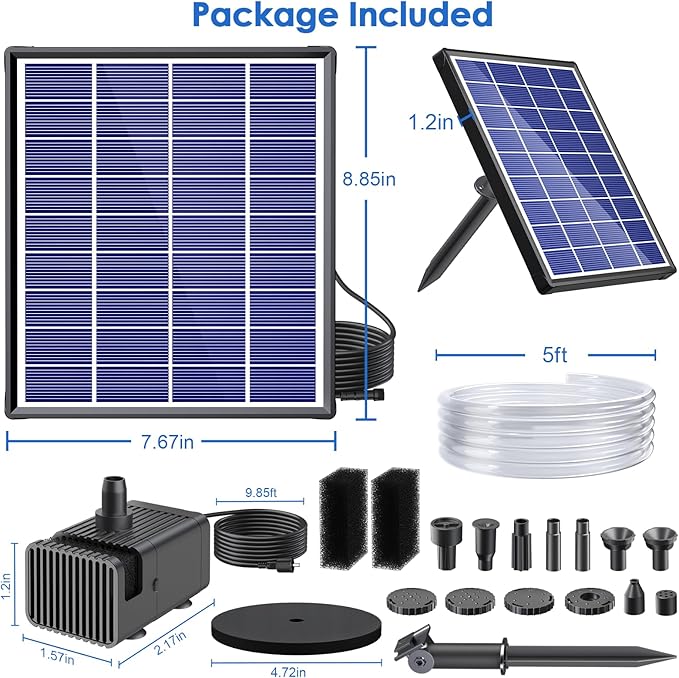 POPOSOAP Solar Fountain Pump for Bird Bath, 6.5W Solar Water Fountain Pump with Upgraded Dry-run Protection & Double-layer Nozzles 5Ft Tubing for Pond, Bird Bath, Backyard Water Feature