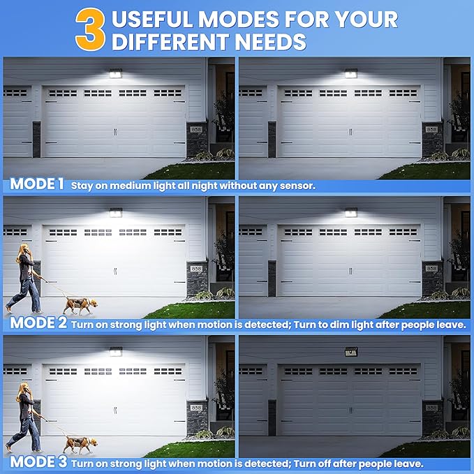 Solar Lights Outdoor Motion Sensor, 16 Pack 149 LED Waterproof Solar Powered Fence Lights, 3 Lighting Modes Security Wall Light for Outside Backyard Deck Garden Door Step Walking Dog, Cold Light 6500K