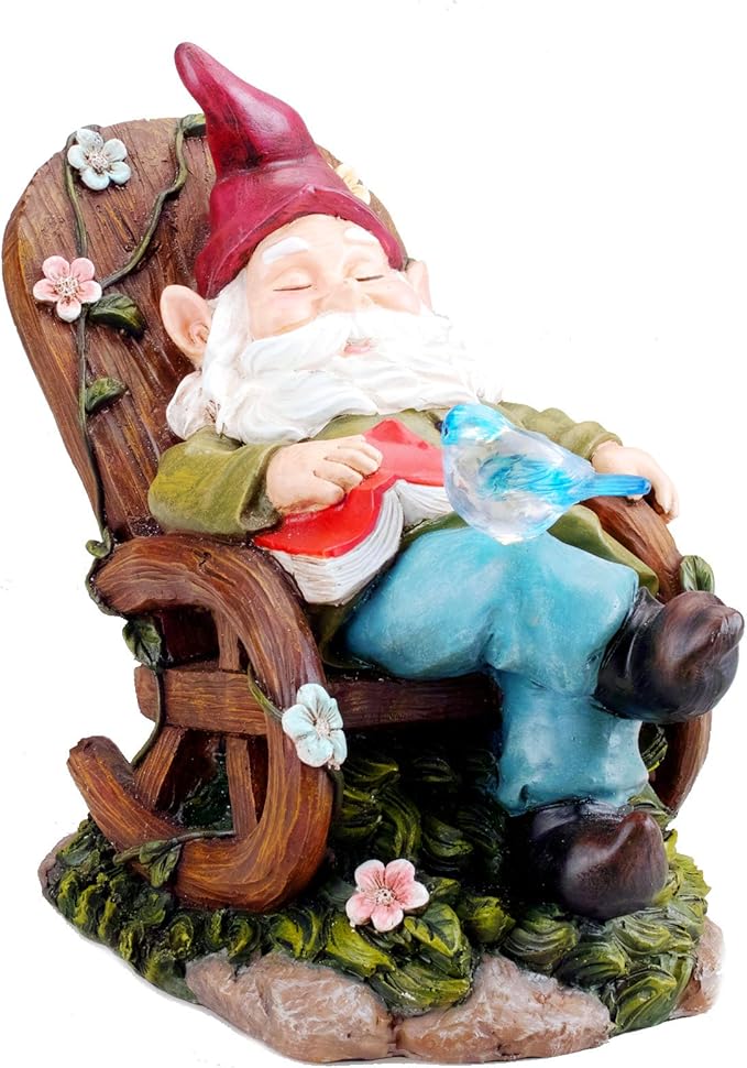 Solar Powered Gnome Sleeping in a Chair LED Garden Light Decor