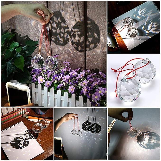 MerryNine 6 Pcs Clear Crystal Ball Prism Sun Shine Catcher Rainbow Pendants Maker, Hanging Crystals Prisms for Windows, for Feng Shui (30mm/40mm/50mm 6Pack)