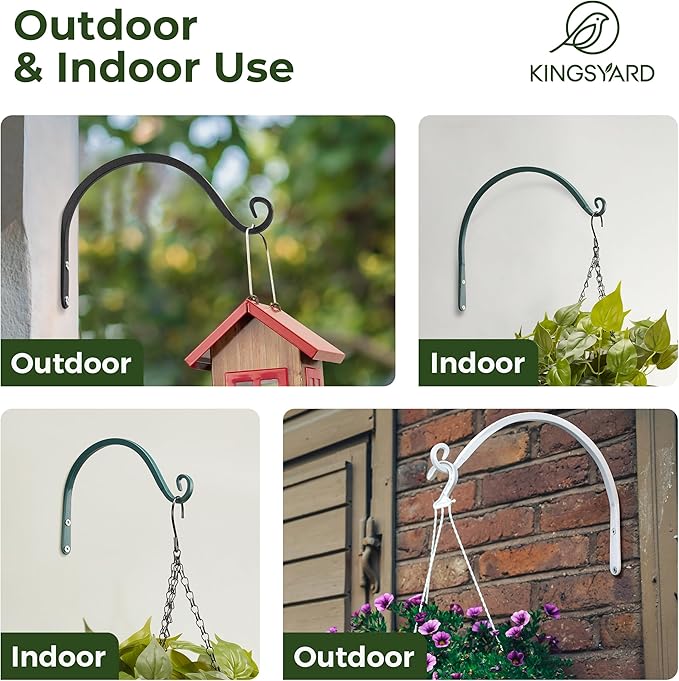 Kingsyard 2-Pack Wall Plant Hanger Outdoor - Heavy Duty Metal Hanging Bracket Hooks for Hanging Plant, Bird Feeders, Lanterns, Wind Chimes Outdoor & Indoor, 14-Inch/White