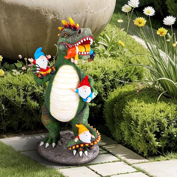 Dinosaur Eating Gnomes Garden Decor Statue - Funny Dinosaur Gnome Massacre Outdoor Decor for Yard, Patio, Lawn Ornaments - Garden Gifts for Mothers Day, Housewarming, Festival