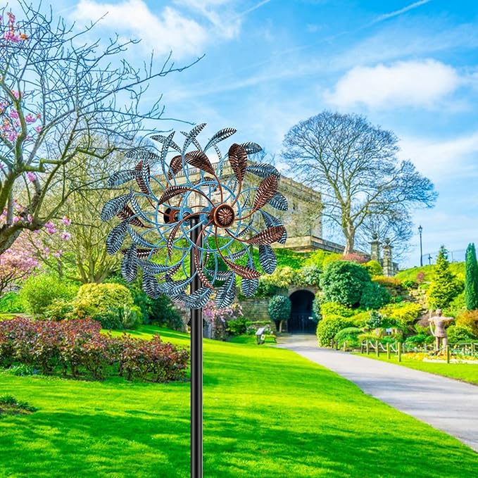 360° Wind Spinners Outdoor, Wind Sculptures Windmill with Metal Stake, Kinetic Large Metal Yard Art Decor Spinners Pinwheels for Garden Outside Patio Lawn, 63.2 * 13.2"