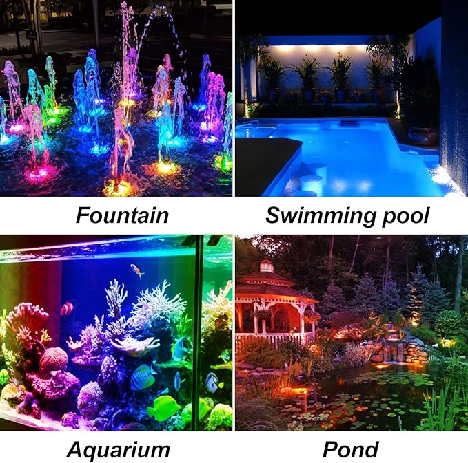 T-SUN Solar Pond Lights, 3 in 1 RGB Color Changing Underwater Pond Lights, Outdoor Waterproof LED Landscape Spotlights for Fish Tank Garden Yard Pool Pond Fountain Waterfall Decoration(3 Head Lamp)