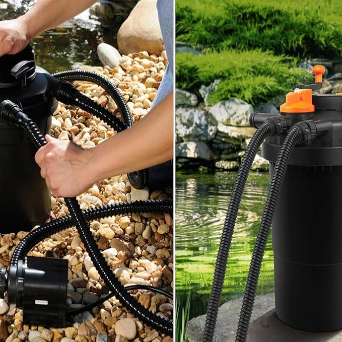 Pond Tubing,1 inch PVC Flexible Pond Hose, Black Corrugated Waterfall Sump Pump Hose,Drainage Pipe, Kinkproof for Garden Ponds, 1"x20FT