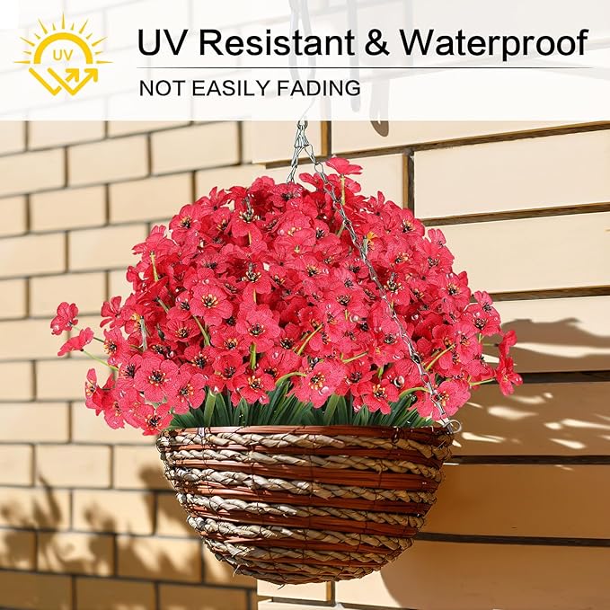 24 Bundles Artificial Flowers for Outdoor,No Fade Fake Plastic Flowers Faux Plants for Decoration Hanging Planters Indoor Outside Garden Porch Window Box Home Wedding Farmhouse