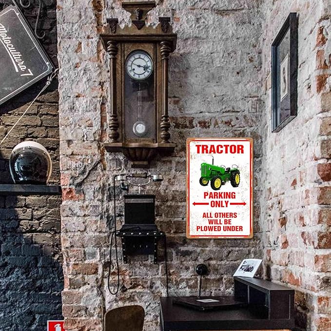 Tractor Tin Signs Antique Tractor Wall Decor Outdoor Tractor Crossing Signs Metal Tractor Parking Only All Others Will Be Plowed Under Sign Tractor Crossing Road Sign Red Tractor Gifts For Men Farming