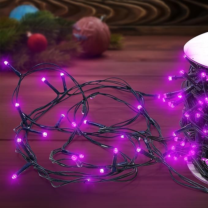 Christmas Tree Light 500 LEDs 172ft Green Cable Wire Low Voltage Fairy String Twinkle Lights Waterproof 12 Modes for Party, Halloween, Outdoor, Garden, Wedding, Home Decoration (Purple)