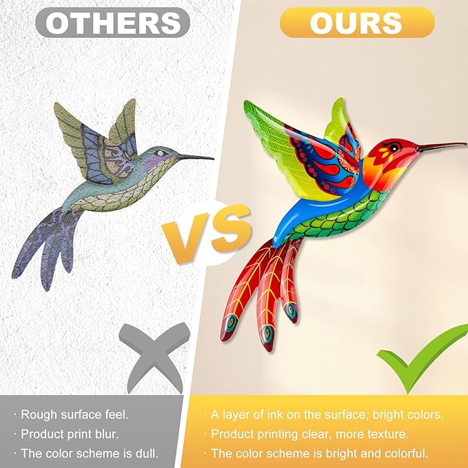 ULENDIS 4 Pack Metal Hummingbird Wall Art Outdoor Decor, 3D Colorful Outdoor Wall Art Fence Decorations for Patio and Yard, Wall Sculpture Hanging Decor for Garden Living Room Balcony