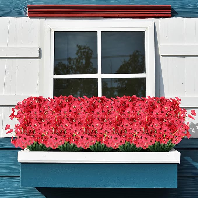 24 Bundles Artificial Flowers for Outdoor,No Fade Fake Plastic Flowers Faux Plants for Decoration Hanging Planters Indoor Outside Garden Porch Window Box Home Wedding Farmhouse