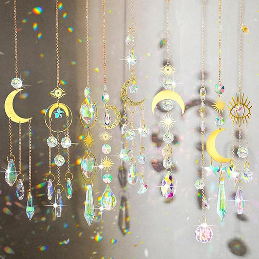 Maitys 10 Pcs 6 Pcs Crystal Suncatcher Sun Catchers Indoor Window Hanging Sun Catchers with Light Catcher with Prisms and Agate Slices for Indoor Outdoor Home Garden Wedding Decor (Stylish)