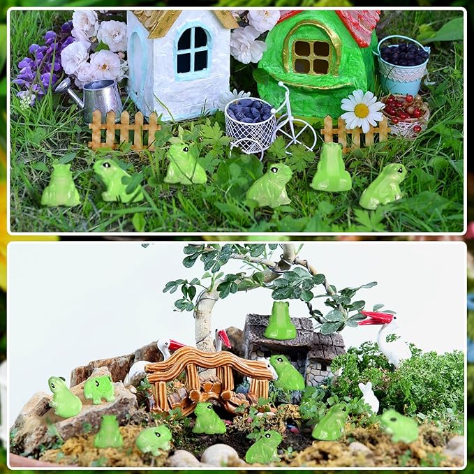 Shappy 140 Pcs Resin Mini Frogs Miniature Figurines Animals Glow in The Dark Tiny Frogs for Garden Landscape Micro DIY Ornament Accessories Home Decor