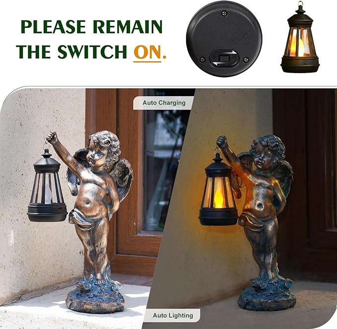 MININOVA Angel Statues Garden with Solar Lantern Outdoor Cherub Decorations Patio Yard Lawn Ornaments Housewarming Gifts for Mom Grandma Women